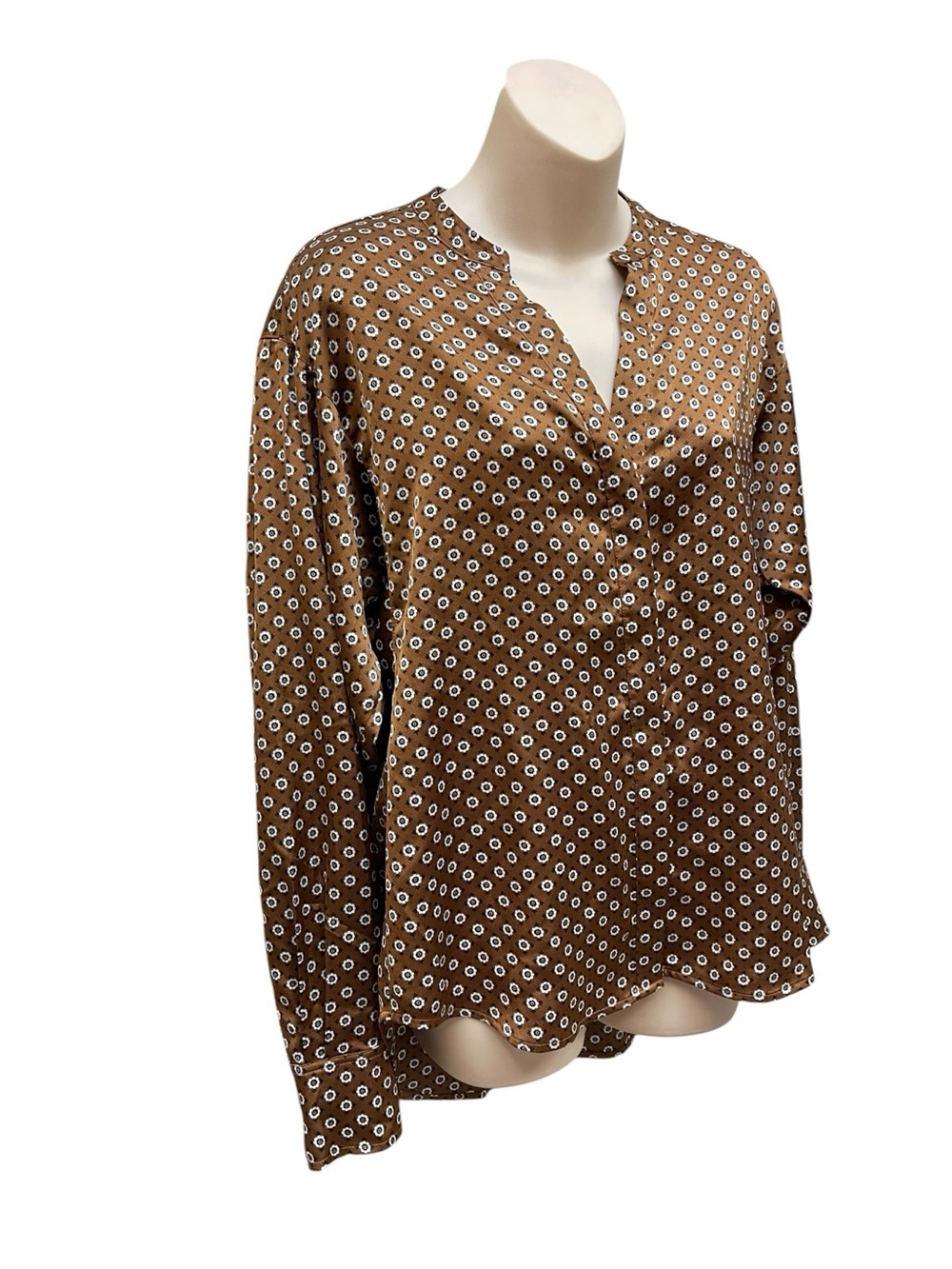 Sanctuary Relaxed Modern Blouse Brown Floral Hidden Button Top Size Small - Picture 3 of 9